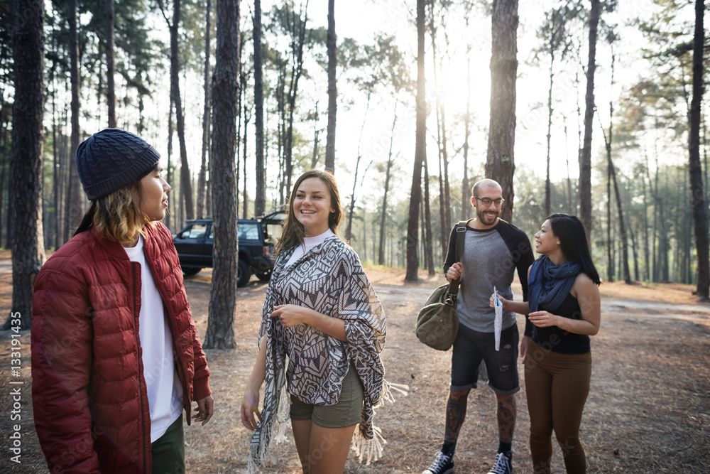 Friends Explore Nature Outdoors Concept