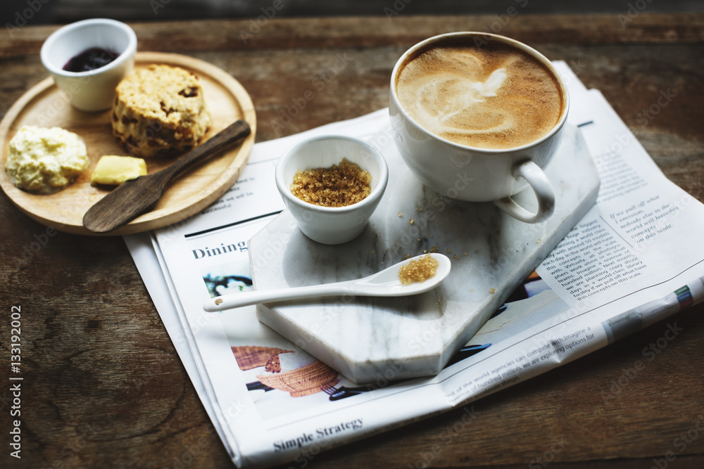 Coffee Shop Cafe Latte Cappuccino Newspaper Concept