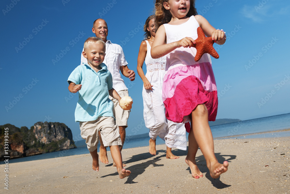 Family Father Mother Son Daughter Beach Fun Concept