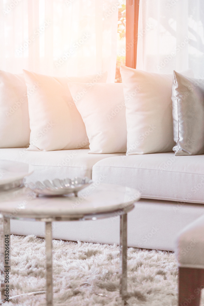 contemporary interior of Living room with part of sofa in sunny