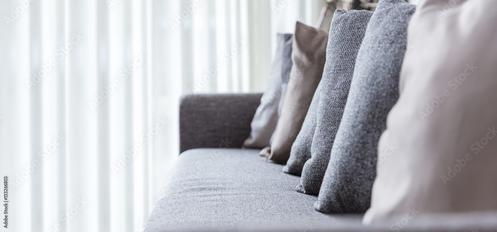 contemporary interior of Living room with part of sofa in sunny