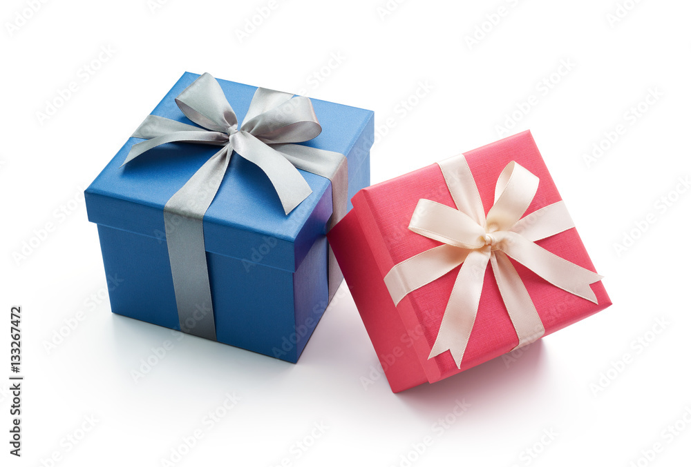 Blue and Pink Gift Box Isolated on White