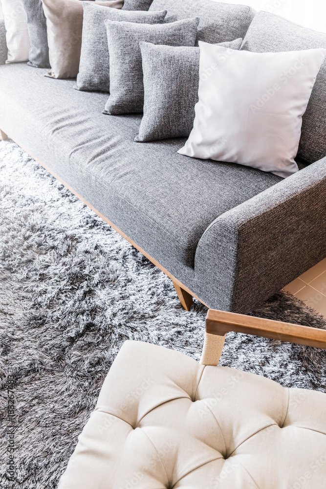 contemporary interior of Living room with part of sofa in sunny