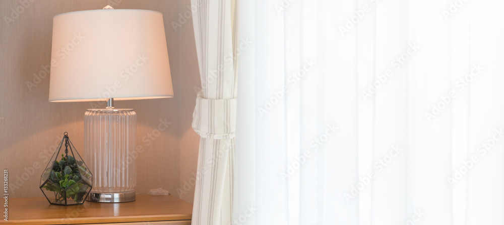 Brown Curtain and lamp shade with Beautiful Sun Light and Shadow