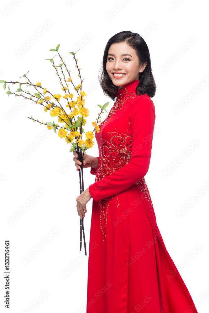 Portrait of a beautiful Asian woman on traditional festival cost