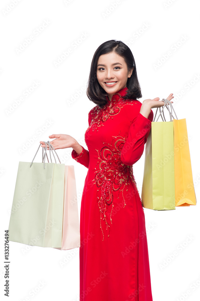 Portrait of a beautiful Asian woman on traditional festival cost