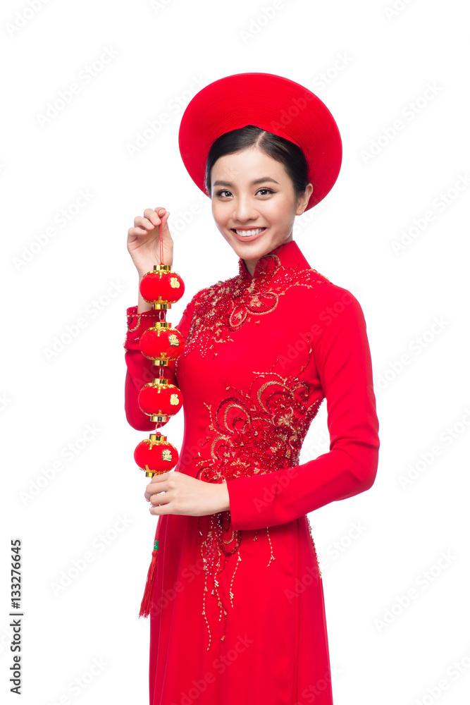 Portrait of a beautiful Asian woman on traditional festival cost