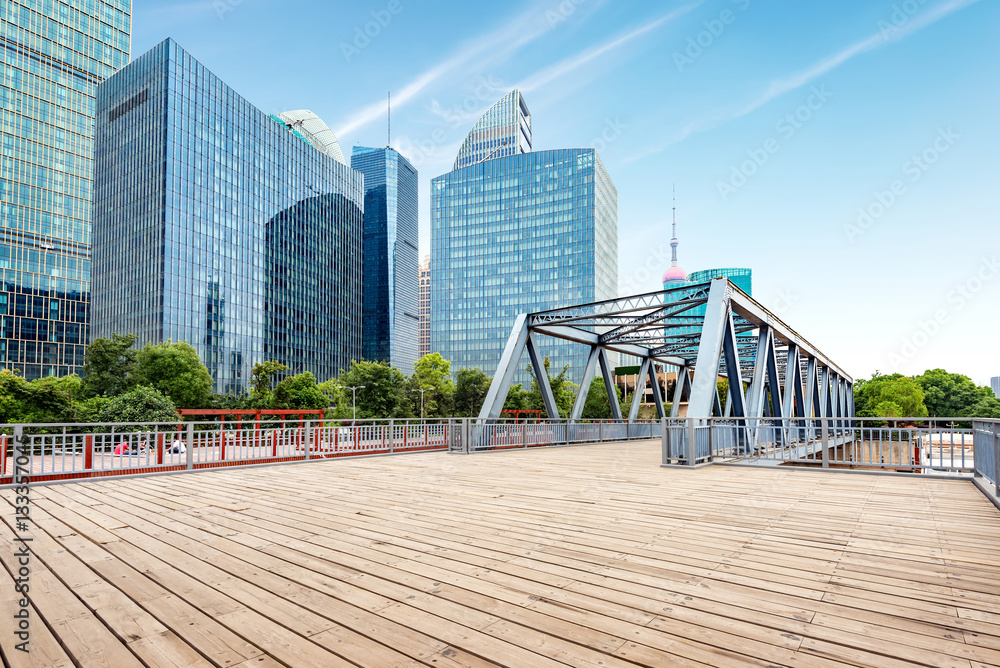 Modern building and bridge