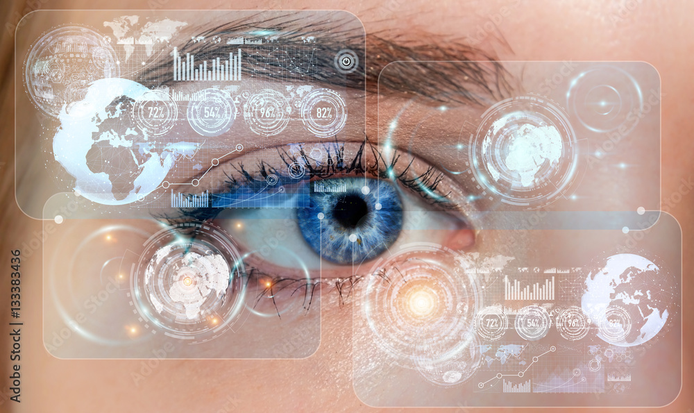 Close-up of woman digital eye 3D rendering