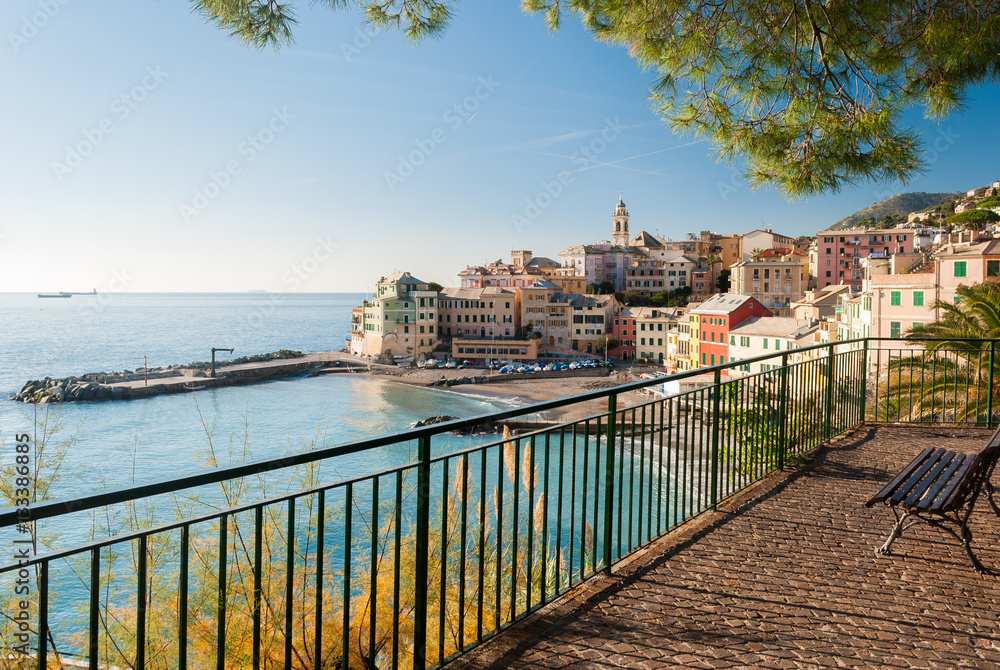 Panoramic view of Bogliasco, small sea village near Genoa (northern Italy)