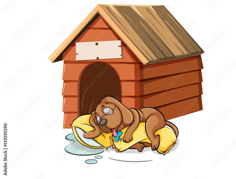 Dog sleeping in the doghouse