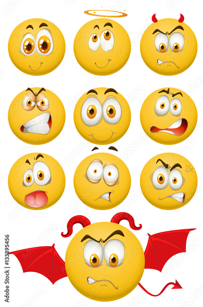 Yellow balls with facial expressions