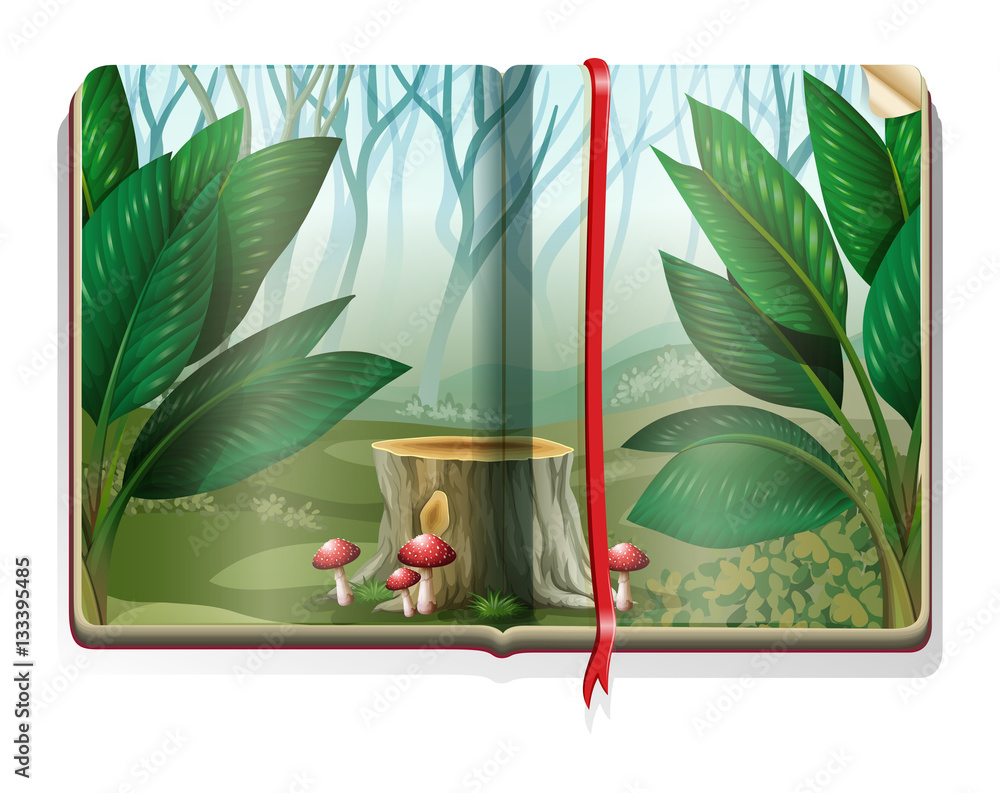 Book with forest scene