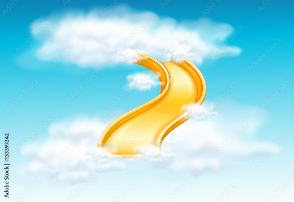 Yellow slide in the fluffy clouds