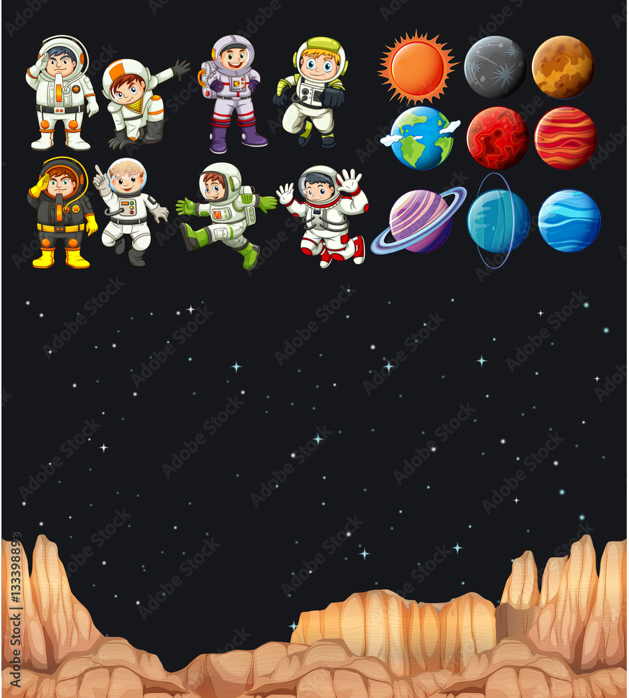 Astronaunts and different planets in universe