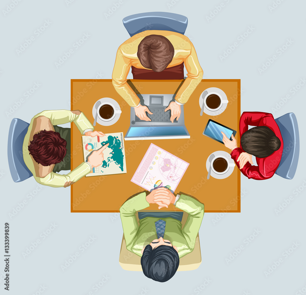 Four people having meeting at the table