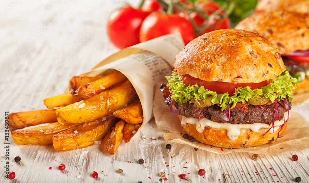 Home made hamburger with lettuce and cheese