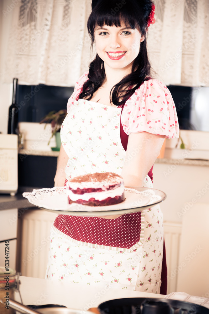 Vintage Girl Baking A Cake