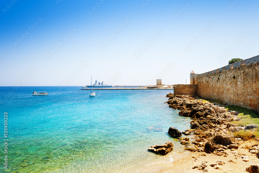 Beautiful view of Mandraki Harbor, Rhodes, Greece