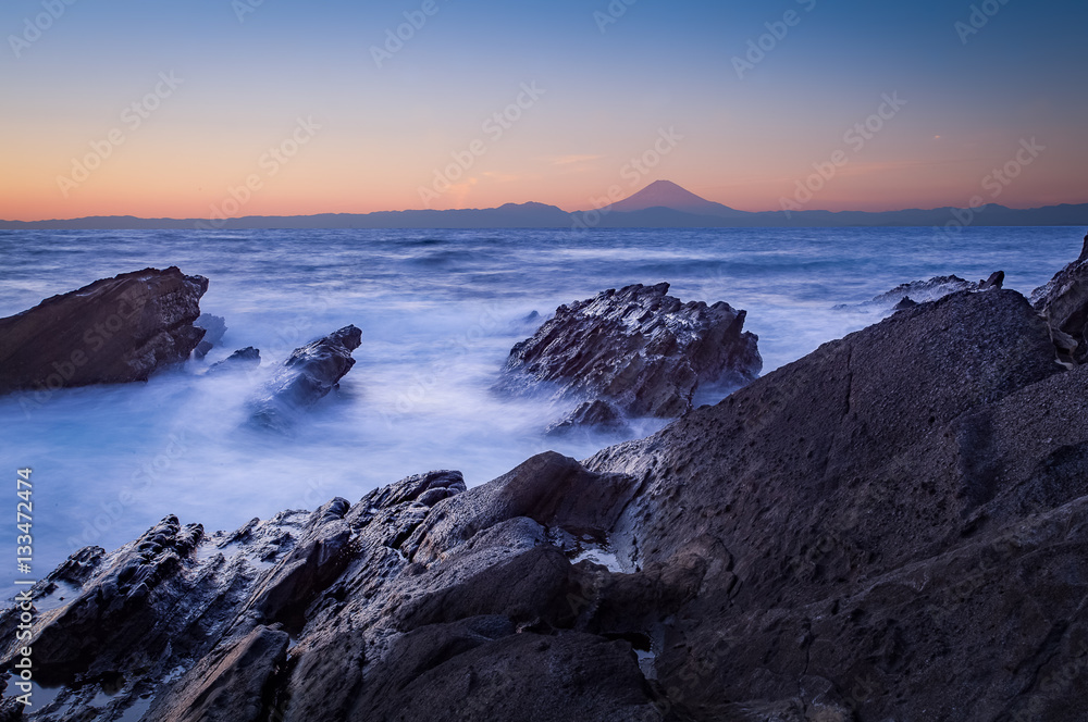 Mt.Fuji and sea in winter season seen from Jogashima Island, Kanagawa prefecture