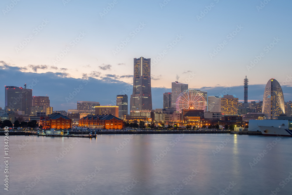 Night view of Yokohama bayside and landmark Tower