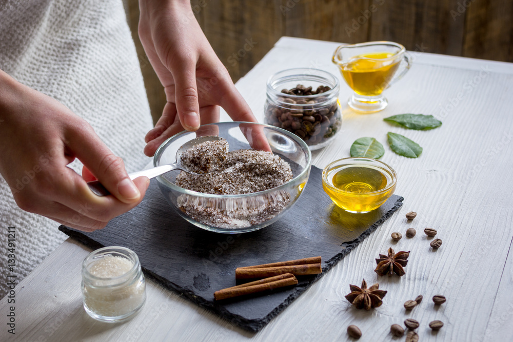 organic scrub handmade at home with hands