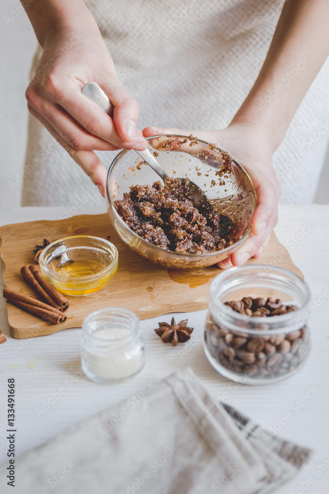 organic scrub handmade at home with hands