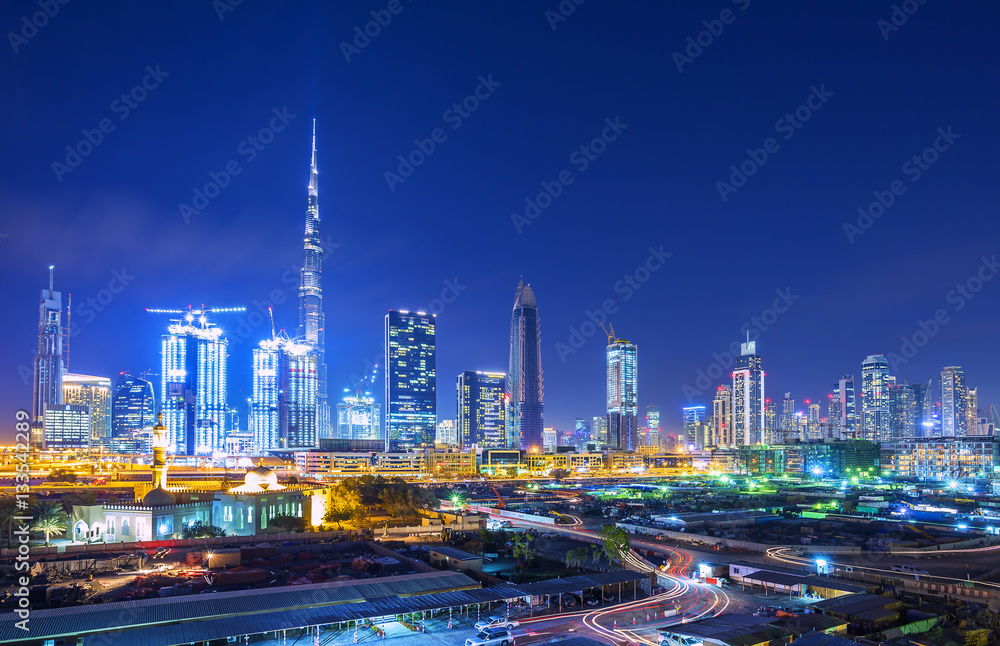 DUBAI FINANCIAL CENTER,UNITED ARAB EMIRATES-FEBRUARY 28, 2016: View on skyline of Dubai Financial Ce