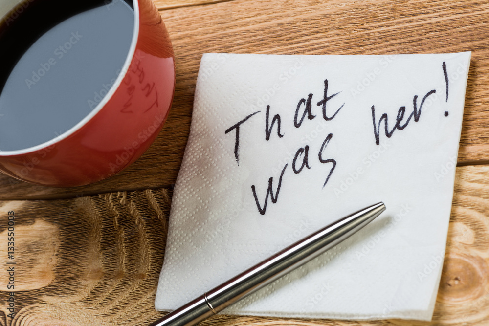 Romantic message written on napkin