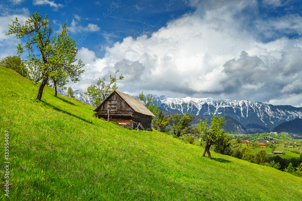 Spring alpine landscape near Brasov, Transylvania, Romania, Europe