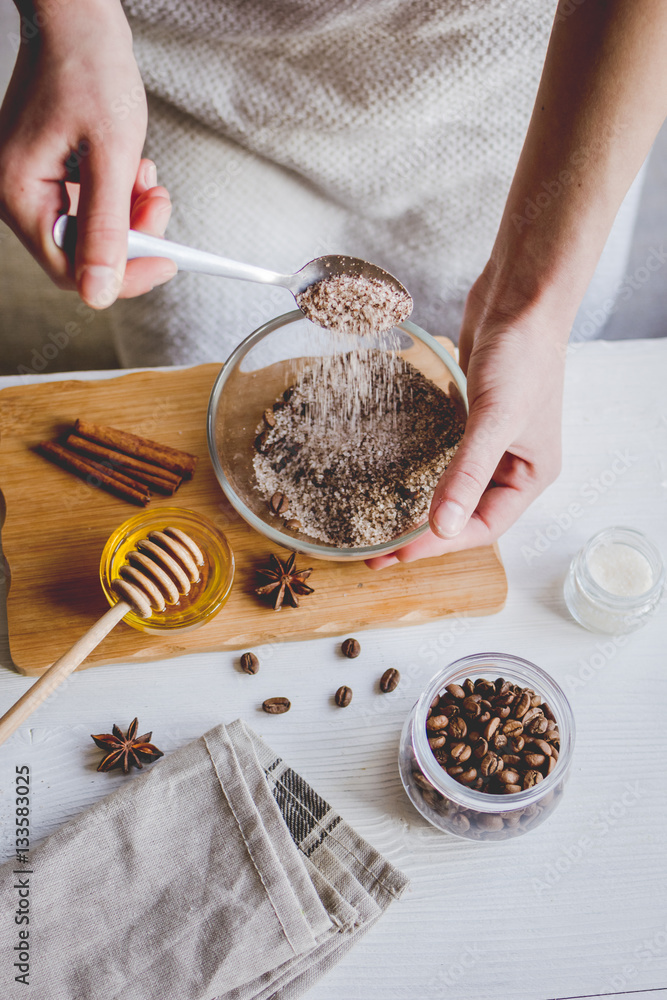 making organic scrub handmade at home with hands