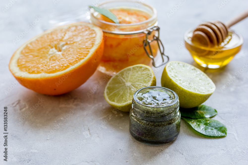 organic citrus scrub homemade on gray background