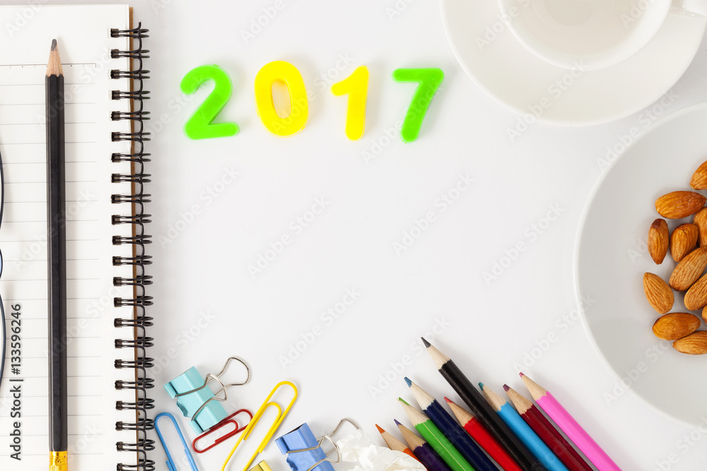 2017年新年快乐数字与办公用品