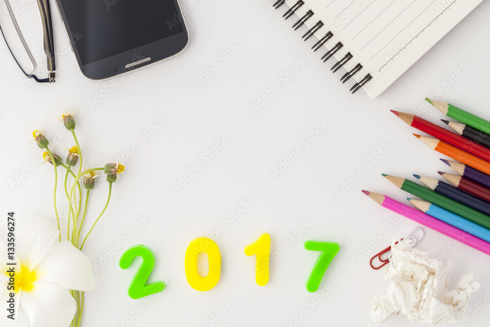 Happy New year 2017 numbers with Office supplies 