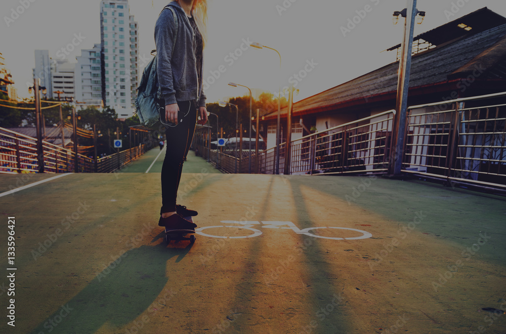 Young Women Skater Skating Leisure Free Joy Concept