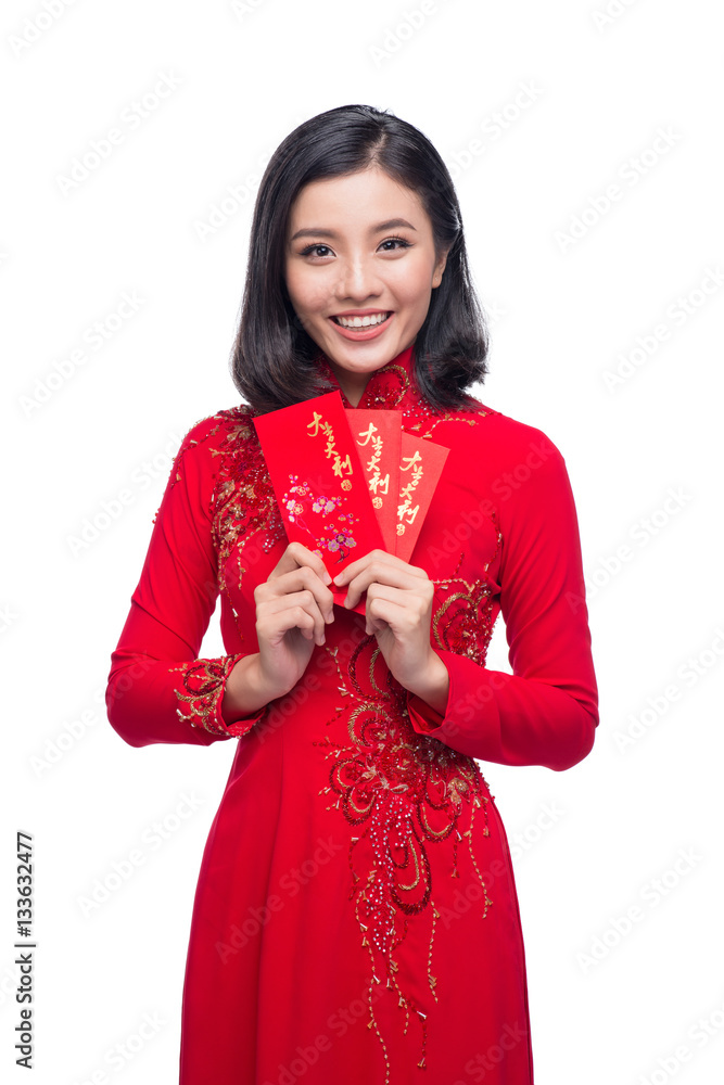 Portrait of a beautiful Asian woman on traditional festival cost