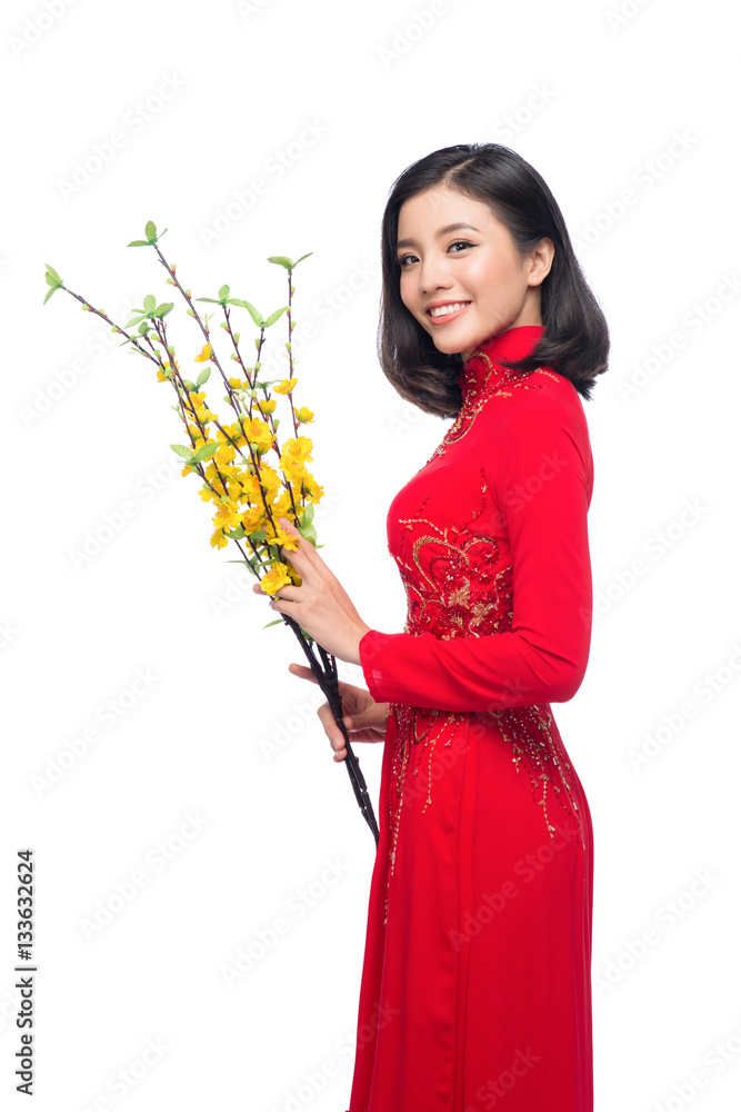 Portrait of a beautiful Asian woman on traditional festival cost