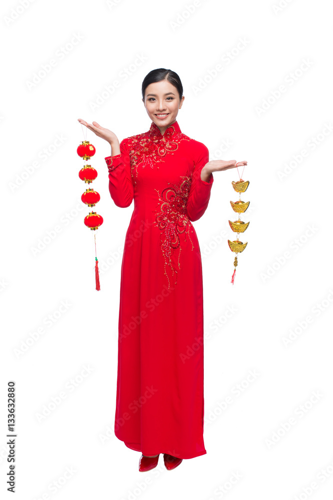 Portrait of a beautiful Asian woman on traditional festival cost