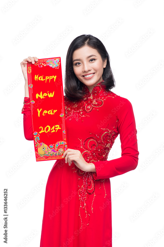 Portrait of a beautiful Asian woman on traditional festival cost