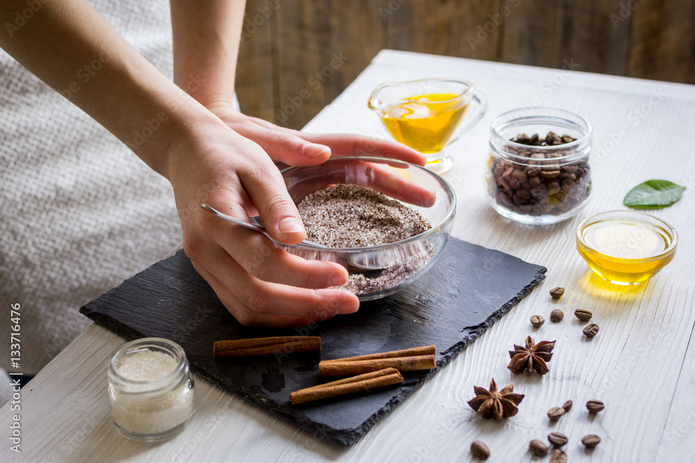 making organic scrub handmade at home with hands