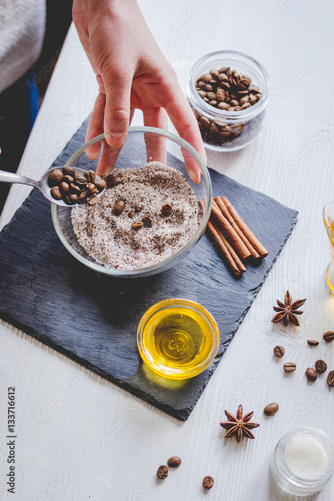 making organic scrub handmade at home with hands