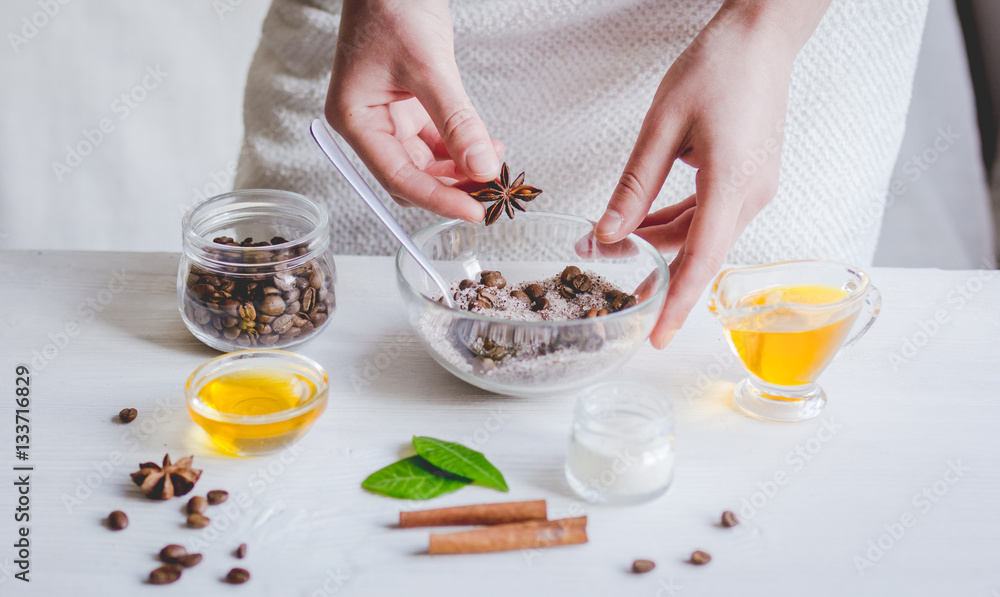 making organic scrub handmade at home with hands