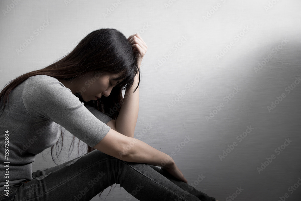 depression woman sit on floor