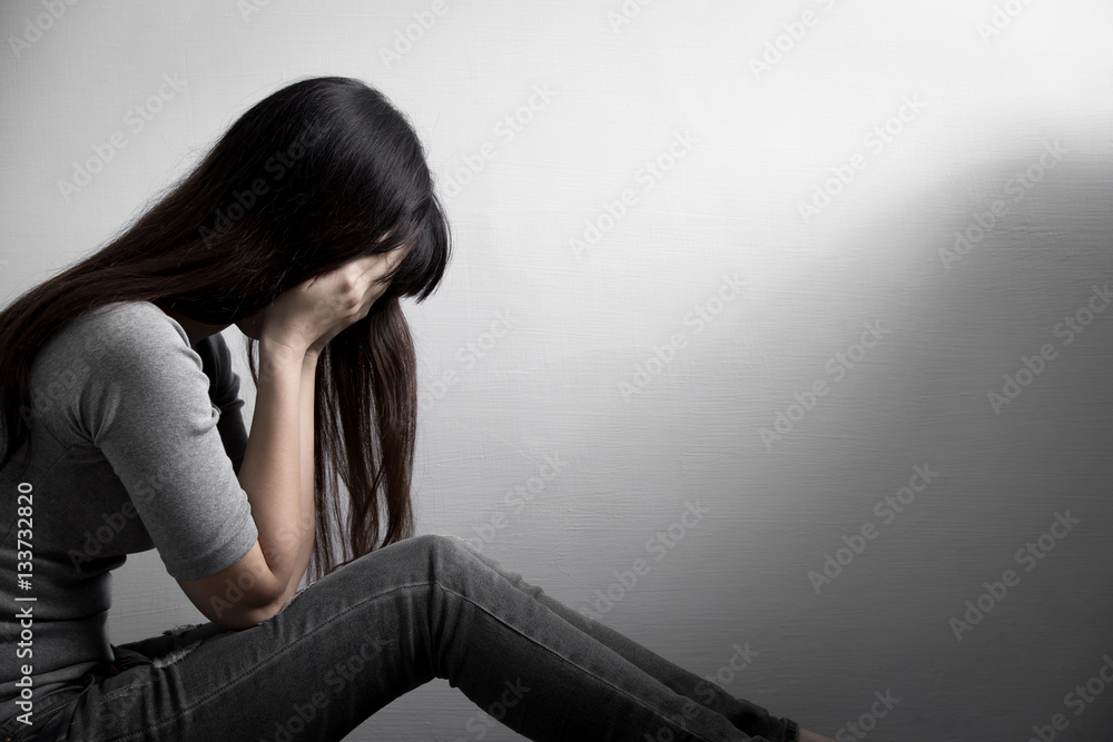 depression woman sit on floor