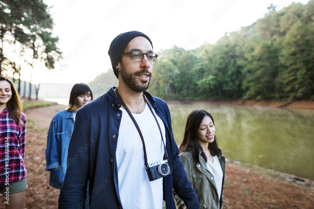 Friends Explore Nature Outdoors Concept