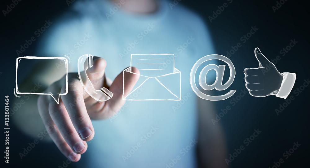 Businessman touching manuscript contact icon with his finger