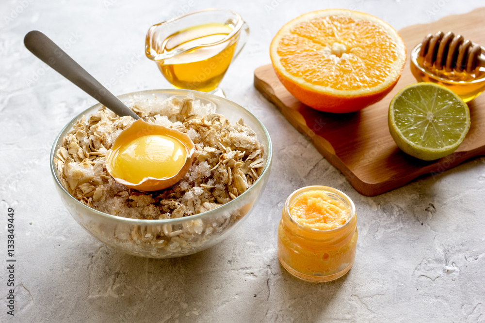 organic citrus scrub homemade on gray background