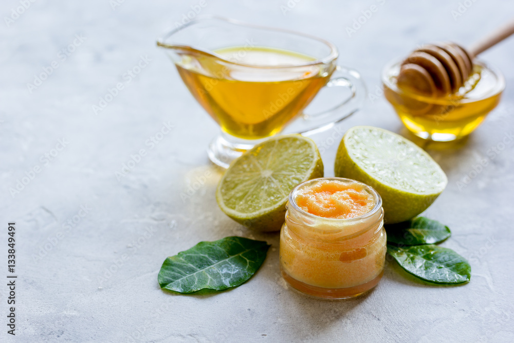 organic citrus scrub homemade on gray background