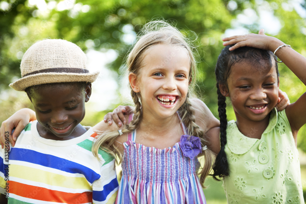 Child Friends Boys Girls Playful Nature Offspring Concept