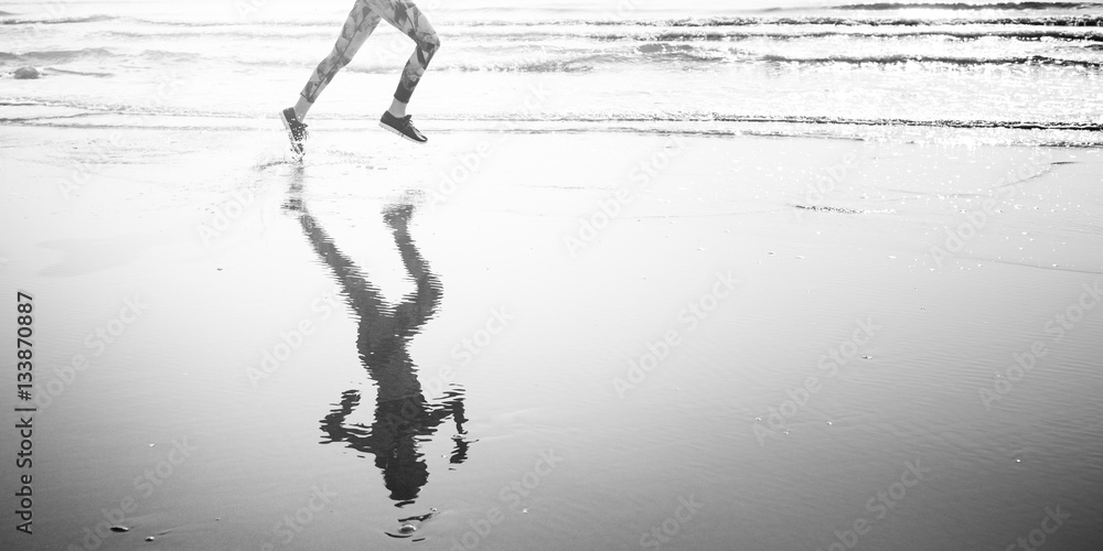 Running Exercise Training Healthy Lifestyle Beach Concept